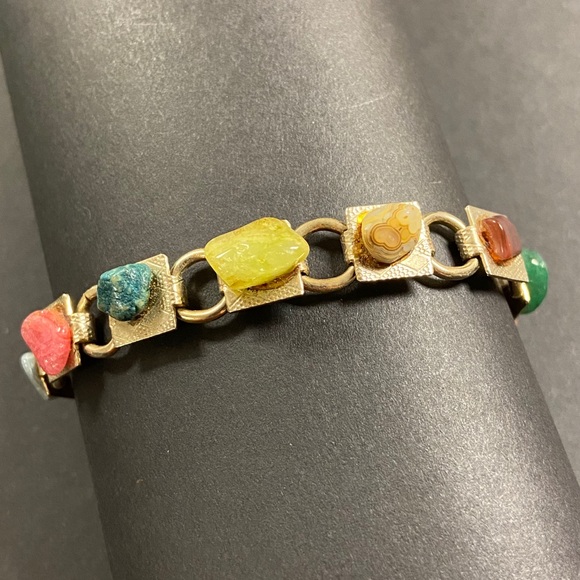 Vintage Natural Stone Earthy Artsy Link Bracelet - Picture 11 of 12